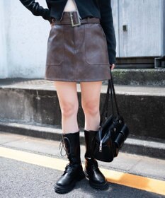WEGO ベルト付ヴィンテージライクFレザーミニスカート