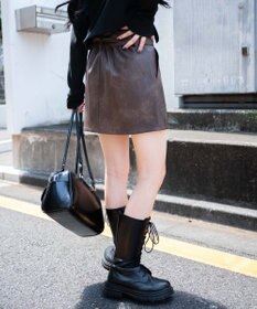 WEGO ベルト付ヴィンテージライクFレザーミニスカート