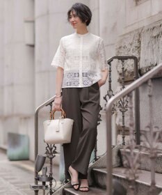 J.PRESS LADIES 【洗える】モザイクレース ハーフスリーブ ブラウス