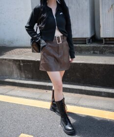 WEGO ベルト付ヴィンテージライクFレザーミニスカート