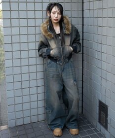 WEGO ファーフードデニムショートブルゾン