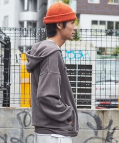 WEGO ピグメントハーフZIPロゴプルパーカー