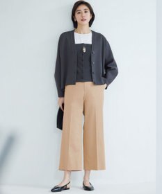 自由区 S 【UVカット・接触冷感・洗える】コットンサテンクロップド丈ワイドストレート パンツ