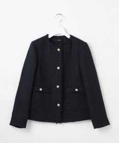 ANY SIS L ノーカラーフリンジツイード ジャケット