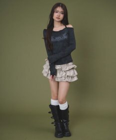 WEGO グラフィックオフショルレーストップ