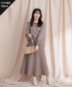 Tiaclasse 【洗える】リボン衿配色ニットワンピース