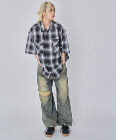 WEGO 【ユニセックス着用ITEM/MLサイズ展開】イラストオンブレチェックシャツ（SS）