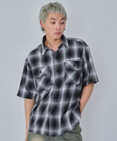 WEGO 【ユニセックス着用ITEM/MLサイズ展開】イラストオンブレチェックシャツ（SS）