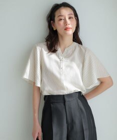 ANY SIS スムージーポリエステル スキッパー ブラウス オフストライプ