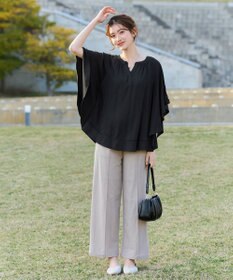 Tiaclasse リネンライクスラブ スキッパー襟ブラウス