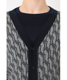 DAKS メリノウールロゴ編みVネックカーディガン