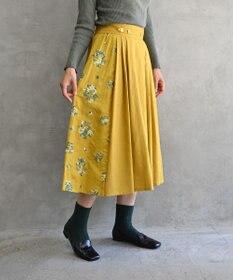 muuc 〈コットン×リネン〉〈高品質なドライタッチ生地〉〈遠州織物の工場で織られた上質な生地〉野小花刺繍 ウエスト後ろゴムあり 裏地あり ギャザースカート