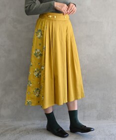 muuc 〈コットン×リネン〉〈高品質なドライタッチ生地〉〈遠州織物の工場で織られた上質な生地〉野小花刺繍 ウエスト後ろゴムあり 裏地あり ギャザースカート