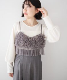 Green Parks ＳＥＴ２点チュールビスチェ＋表面感プルオーバー