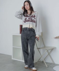 WEGO フラッフィーグラフィックジャガードニットZIPパーカー