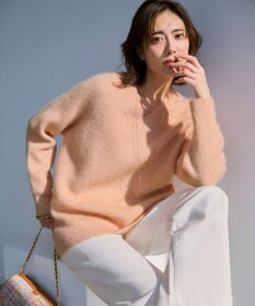 23区 S モヘヤミックススパングル Vネック ニット ピンク系