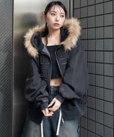 WEGO 裏起毛ファーフードBIGZIPパーカー