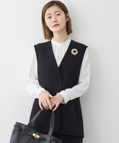 23区 【セットアップ対応/洗える】トリアセダブルジョーゼット ジレ ブラック系