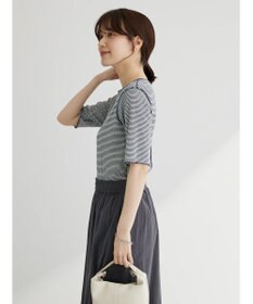 Green Parks メローリブ５分袖ボーダープルオーバー