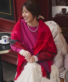 23区 【VERY掲載】カシミヤ チェック ストール レッド系