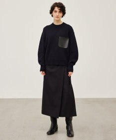 BEIGE， 【洗える】LEADER / フェイクレザーポケットクルーネックトップス