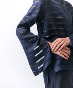 BEIGE， HAUYNITE / ボーダーシアー ボートネックブラウス