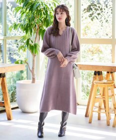 Tiaclasse L 【洗える】パフスリーブリブ編みニットワンピース