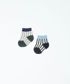 TRICOTE CHECK STRIPE SOCKS SET OF 2 / BABYSOCKS 2piece  (BABY)