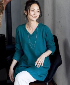 Tiaclasse L 【洗える】Vネックリブニットチュニック