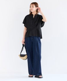 UNFILO リネンレーヨン タックブラウス