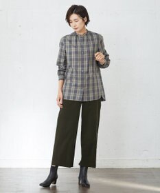 J.PRESS LADIES S 【洗える】クリアチェック バンドカラー ブラウス