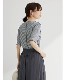 Green Parks メローリブ５分袖ボーダープルオーバー