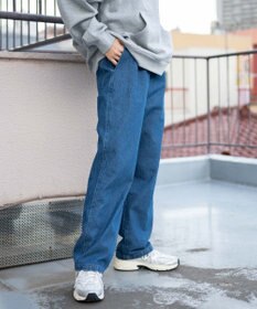 WEGO 【ユニセックス着用ITEM/ウエストゴム/SMLサイズ展開】デニムイージーストレートパンツ