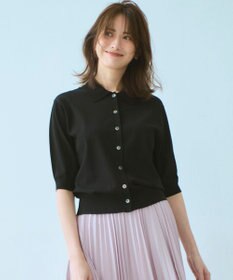 23区 L 【洗える/吊り干しOK】ヴィスコースストレッチ ポロニット カーディガン