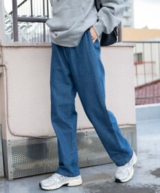 WEGO 【ユニセックス着用ITEM/ウエストゴム/SMLサイズ展開】デニムイージーストレートパンツ