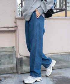 WEGO 【ユニセックス着用ITEM/ウエストゴム/SMLサイズ展開】デニムイージーストレートパンツ