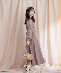 Tiaclasse 【洗える】リボン衿配色ニットワンピース