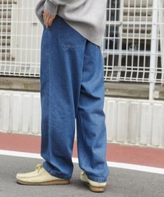 WEGO 【ユニセックス着用ITEM/ウエストゴム/SMLサイズ展開】デニムイージーストレートパンツ