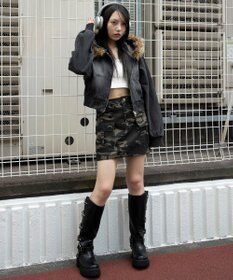 WEGO ファーフードデニムショートブルゾン