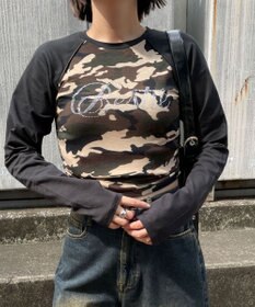 WEGO ラインストーンサイドドロストラグランロンT