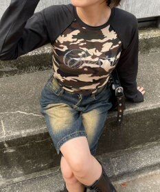 WEGO ラインストーンサイドドロストラグランロンT