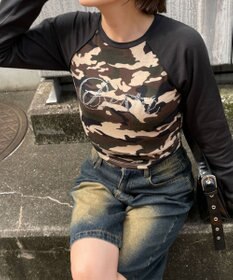 WEGO ラインストーンサイドドロストラグランロンT