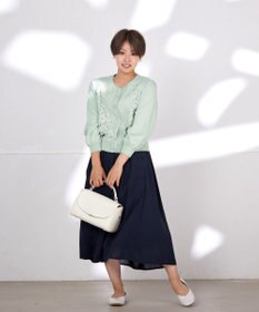 Tiaclasse L 【洗える】7分袖前身レースカーディガン