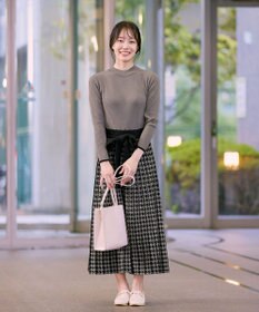 Tiaclasse 【洗える】千鳥柄ニットプリーツワンピース