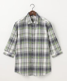 JOSEPH ABBOUD 【キングサイズ・サスティナブル】リヨセルリネンチェック 七分袖シャツ