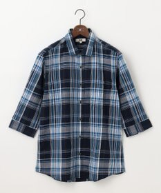 JOSEPH ABBOUD 【キングサイズ・サスティナブル】リヨセルリネンチェック 七分袖シャツ