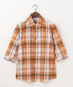 JOSEPH ABBOUD 【キングサイズ・サスティナブル】リヨセルリネンチェック 七分袖シャツ