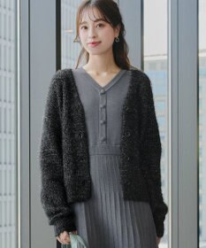 Tiaclasse 【洗える】ふわふわ片畦ラメシャギーカーディガン