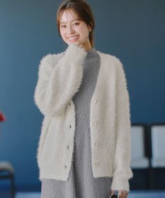 Tiaclasse 【洗える】ふわふわ片畦ラメシャギーカーディガン