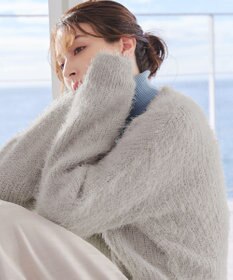 Tiaclasse 【洗える】ふわふわ片畦ラメシャギーカーディガン